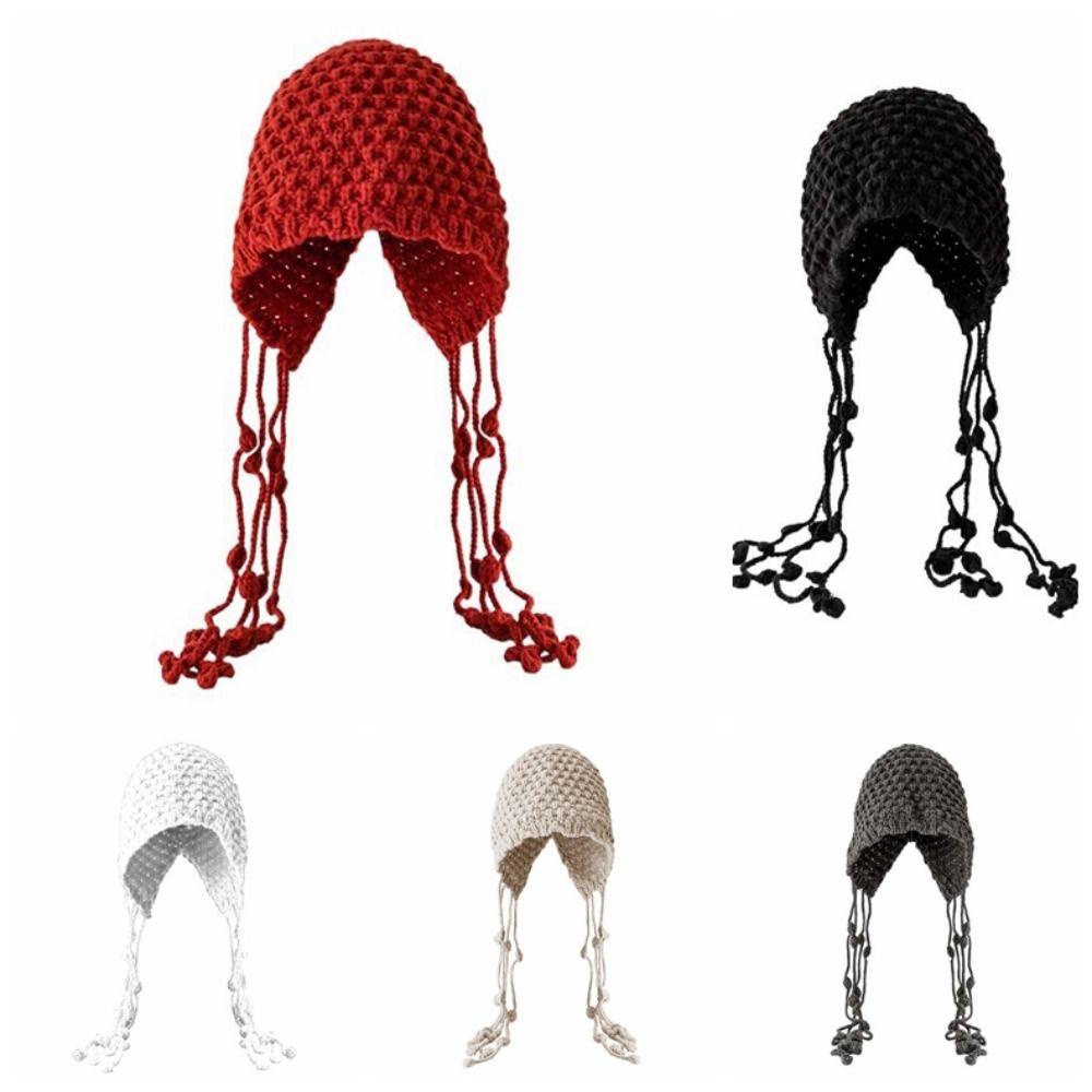 Mũ beanie Dệt Kim Tua Rua Đính Đá Phong Cách Hàn Quốc Bảo Vệ Tai Mừng Năm Mới