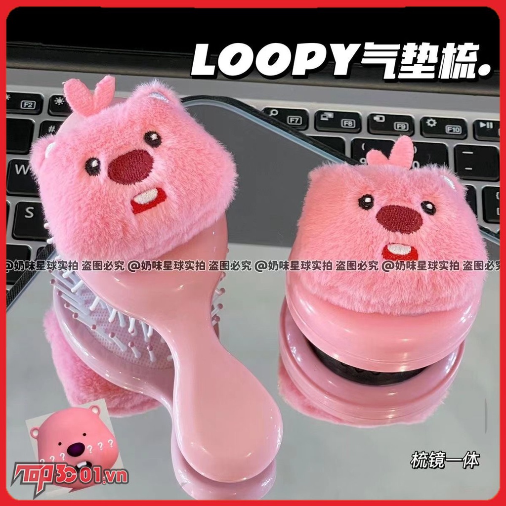 Dễ Thương Loopy Sang Trọng Đệm Không Khí Lược Dễ Thương Hải Ly Túi Khí Gương Lược Massage Di Động Lược Và Kẹp Tóc -top3C01