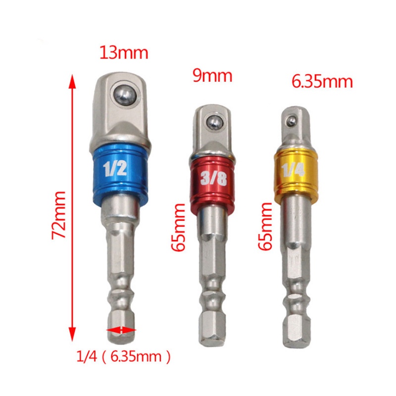Bộ 3 Đầu Chuyển Sang Khẩu Bulong 1/4" 3/8" 1/2" 3 Gắn Cho Máy Khoan, Máy Bắn Vít Bộ 3 Đầu Vặn Khẩu TNTT Shop