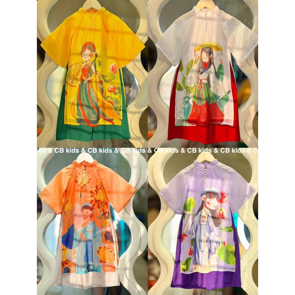 SIZE ĐẠI 8-28KG: Áo dài cách tân cô gái tay lỡ cực xinh xắn cho bé gái - ADCTCG