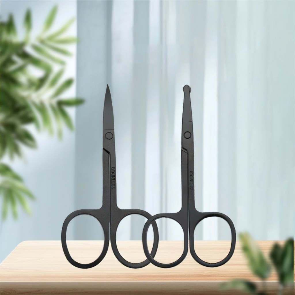 Kéo Cắt Lông Mũi An Toàn Đầu Tròn Màu Đen Bằng Thép Không Gỉ unisex -Fashinrandy
