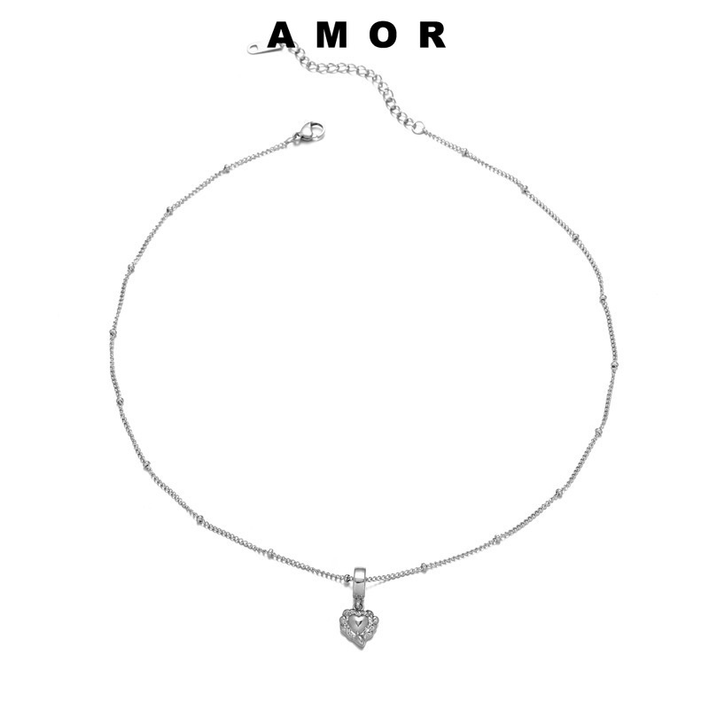 Vòng cổ Hai Lớp Bằng Thép Titan Mặt Hình Trái Tim unisex