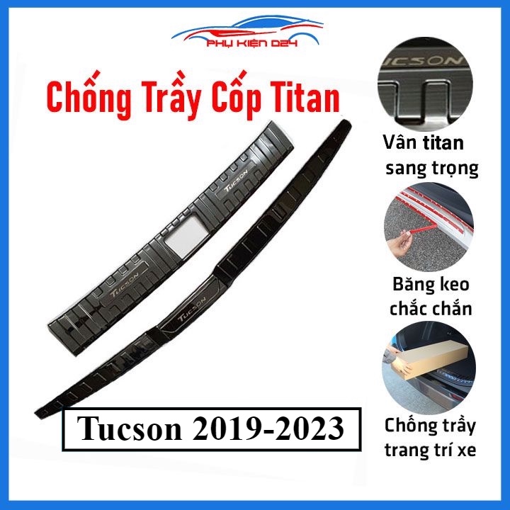 Ốp chống trầy cốp Tucson 2019-2020-2021, 2022-2023 thép không gỉ vân titan bảo vệ xe chống va đập