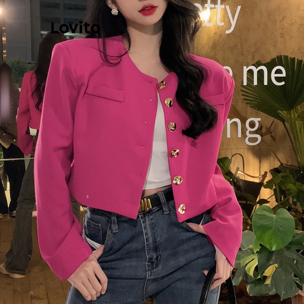Áo cardigan Lovito cài nút màu trơn thường ngày cho nữ LNA17155 (Màu hồng đậm/ trắng)
