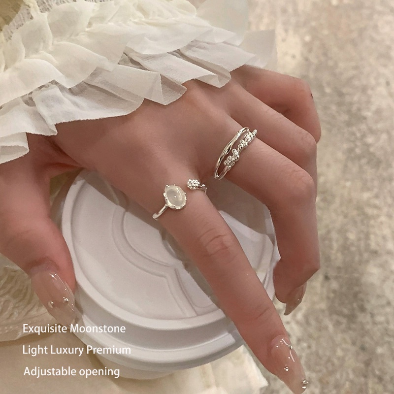 Bộ 2 Nhẫn Hở Mạ Bạc Đính Đá Mặt Trăng Thời Trang LKY