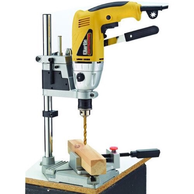 Khung gắn máy khoan + ê tô - Với chiếc khung này bạn có thể biến chiếc khoan cầm tay bất kì thành một chiếc khoan bàn