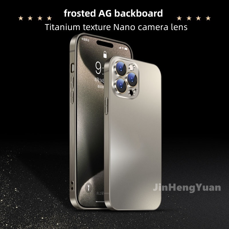 Ốp điện thoại mờ titan Gold AG nâng cấp cho IPhone 17 16 15 14 13 12 11 Pro Max Plus Vỏ cứng Vỏ ống kính kính kính Nano mạ điện cạnh có vỏ đóng gói