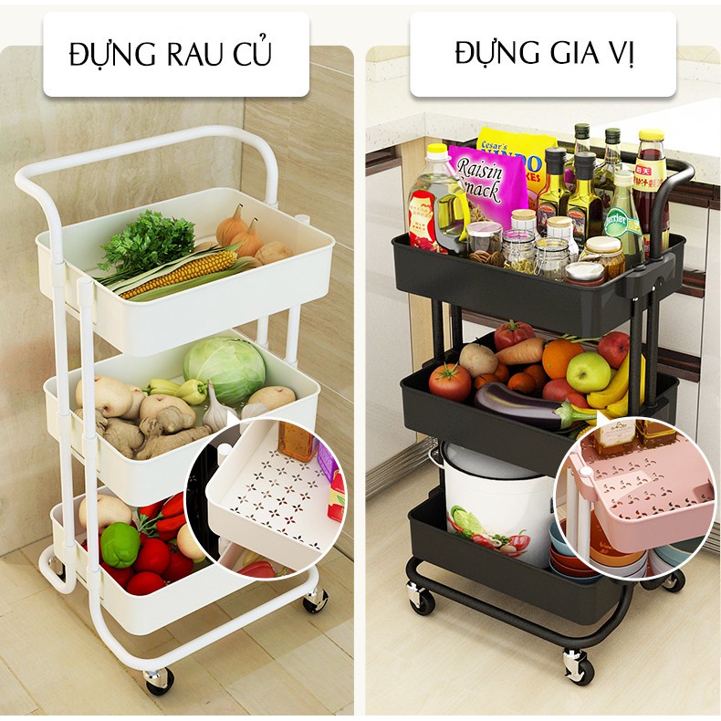 Kệ xe đẩy spa khung sắt chắc chắn, kệ đựng đồ nail khay nhựa có bánh xe 1139
