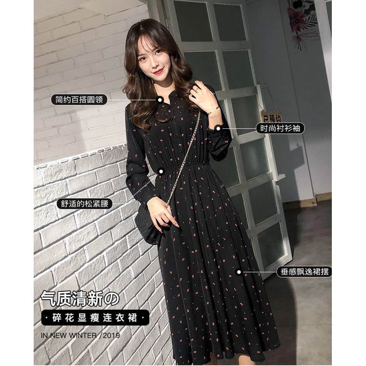 Đầm Voan Hoa Đen Dài Tay Ôm Dáng Thời Trang Dành Cho Nữ