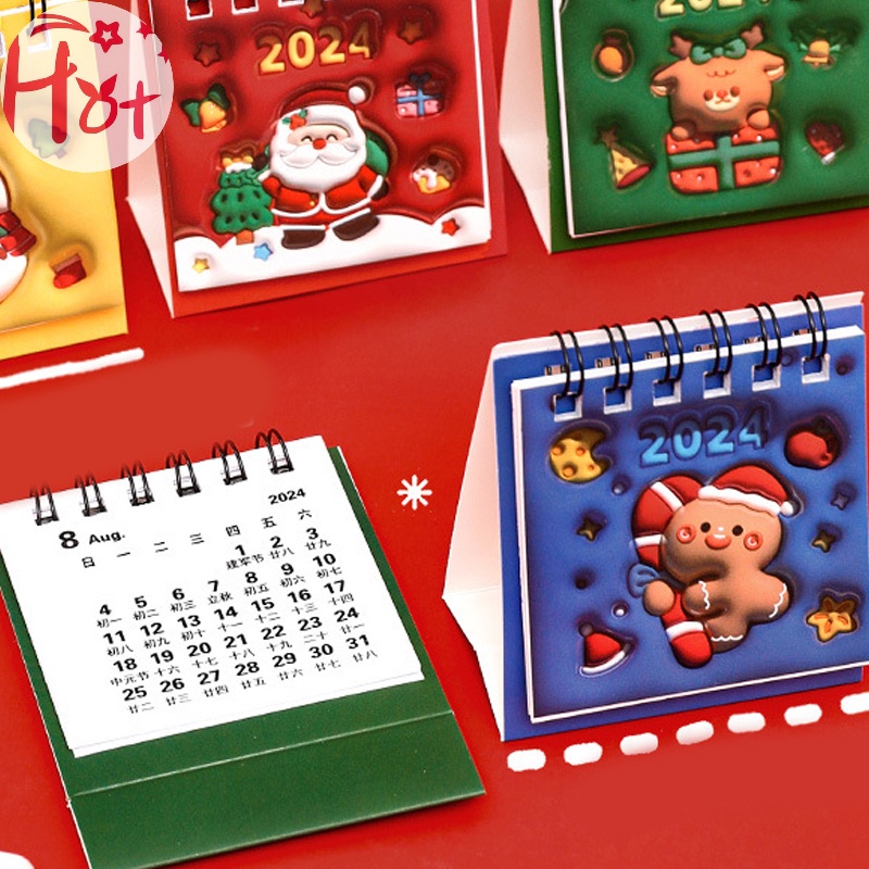 Lịch Để Bàn mini Họa Tiết Hoạt Hình 3d Dễ Thương jr 2024 christmas mini jr 2024