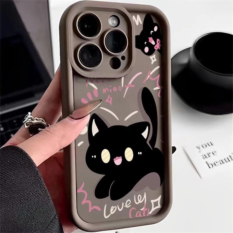 Corundum Ốp Điện Thoại silicon Mềm In Hình Cô Gái Và Mèo Hoạt Hình Cho iphone 7 8 14 15 plus x xs xr 11 12 13 14 pro max