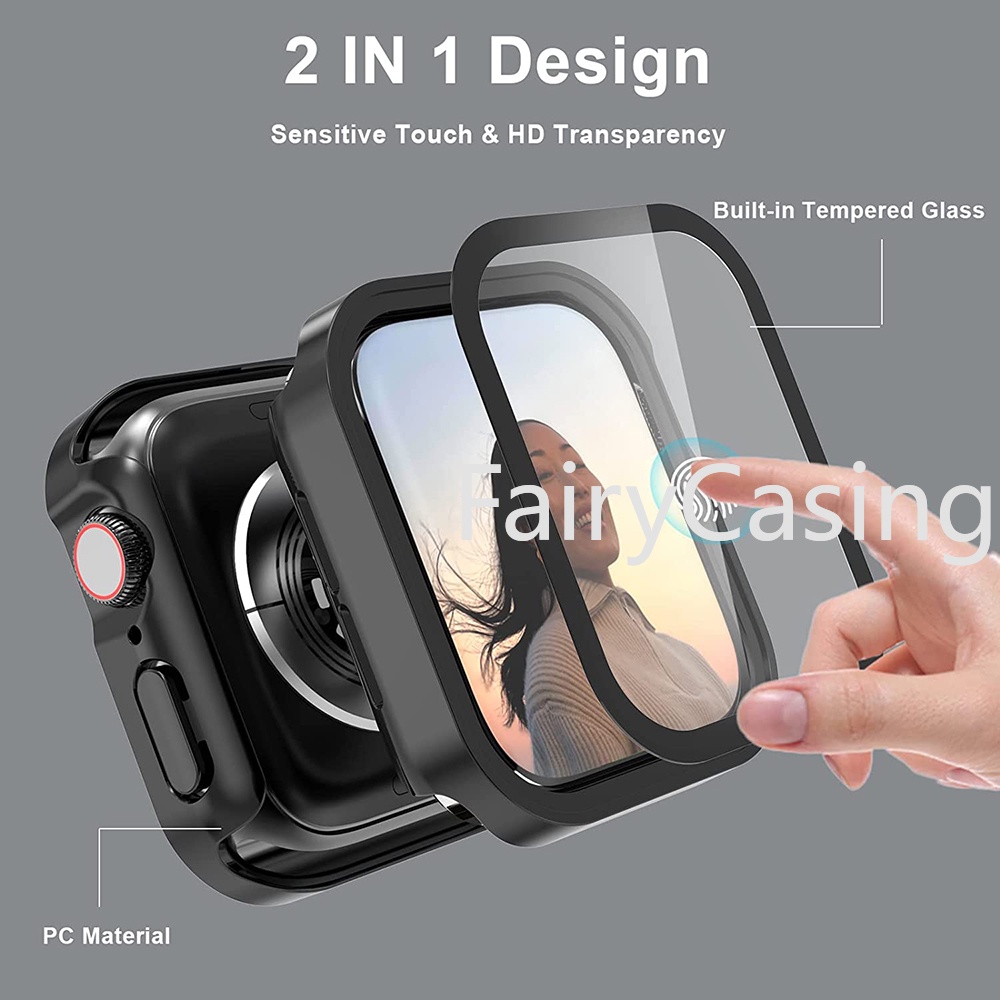 Kính Cường Lực + Ốp Bảo Vệ Màn Hình Chống Nước Cho apple watch ultra 2 49mm series 8 7 8 9 45mm 41mm 44mm 40mm iwatch 4 3 5 se 6