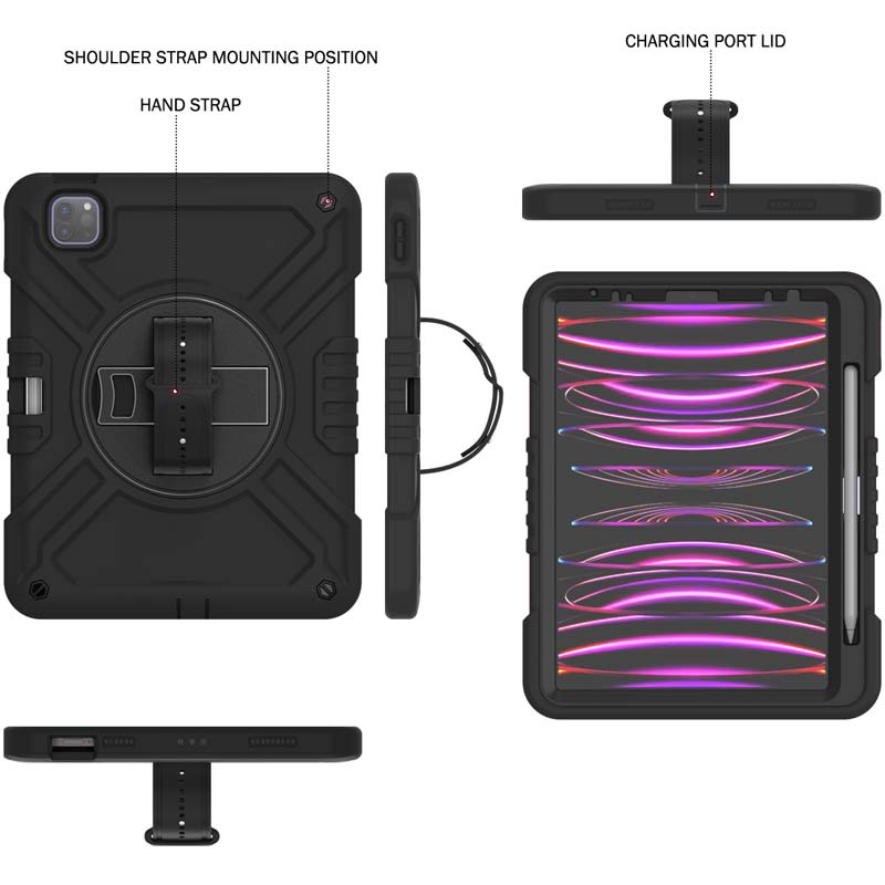 Ốp Máy Tính Bảng Có Dây Đeo Vai Và Giá Đỡ Xoay Chống Sốc Cho ipad pro 11 inch air 5 / air 4 10th / 9th / 8th / 7th / 6th / 5th gen mini 6