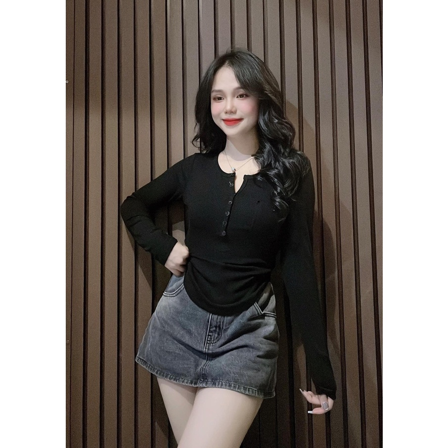 ÁO THUN NỮ 4 MÀU TAY DÀI VẠT BẦU CÓ CÚC NGỰC CHẤT GÂN TĂM LẠNH CO GIÃN 4D 160500