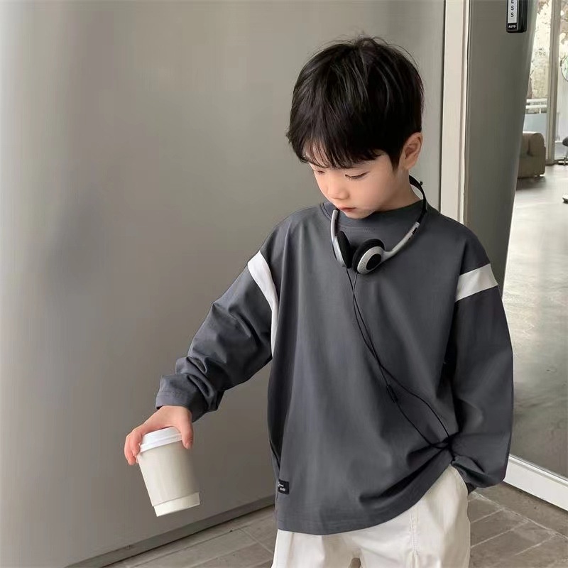 Áo Thun Tay Dài Cổ Tròn Phong Cách Hàn Quốc Thời Trang Xuân Thu Cho Bé Trai