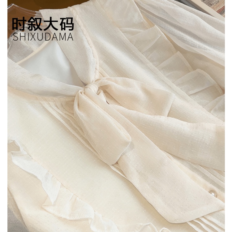 Áo Sơ Mi chiffon Dài Tay Thắt Nơ Cỡ Lớn Phong Cách Mới Cho Nữ