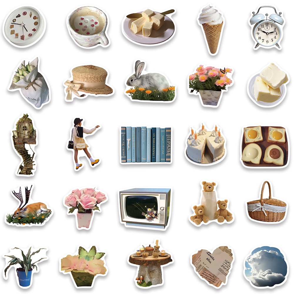 50 Miếng Dán Hoạt Hình Trang Trí Mũ Bảo Hiểm / Bút Chì Phong Cách Hàn Quốc