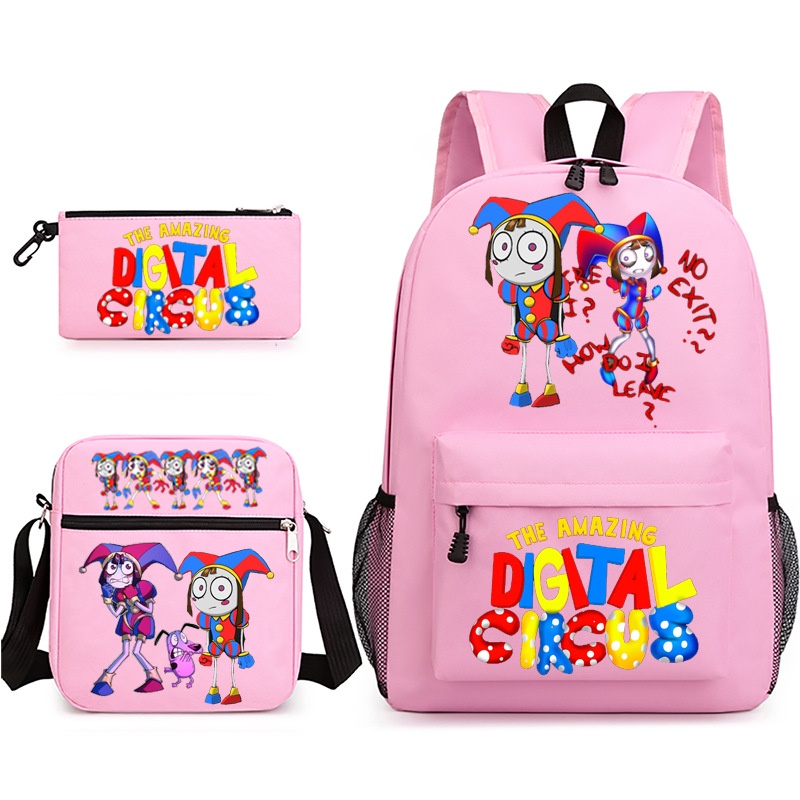 Set 3 Ba Lô Túi Đựng Bút 16.5inch Họa Tiết Rạp Xiếc Kỹ Thuật Số Tuyệt Vời Cho Bé