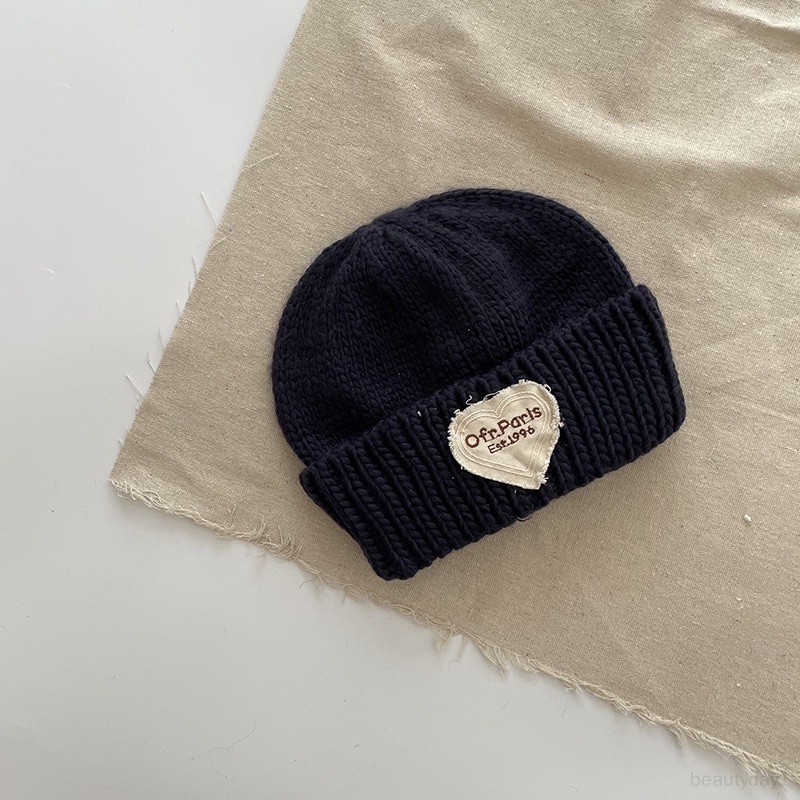 Mũ Dệt Kim Co Giãn Ghép Nối Tai Trái Tim Ấm Áp Dễ Thương Có Thể Gập Lại Cho Bé Trai Và Bé Gái