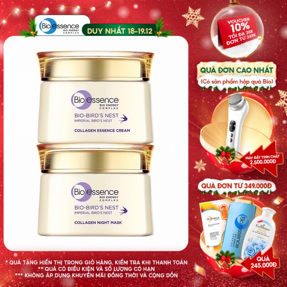 Bộ dưỡng da Bio-Essence Bio-Bird's Nest (Kem dưỡng tinh chất tổ yến & Collagen 50gr + Mặt nạ ngủ Night Mask 50gr)