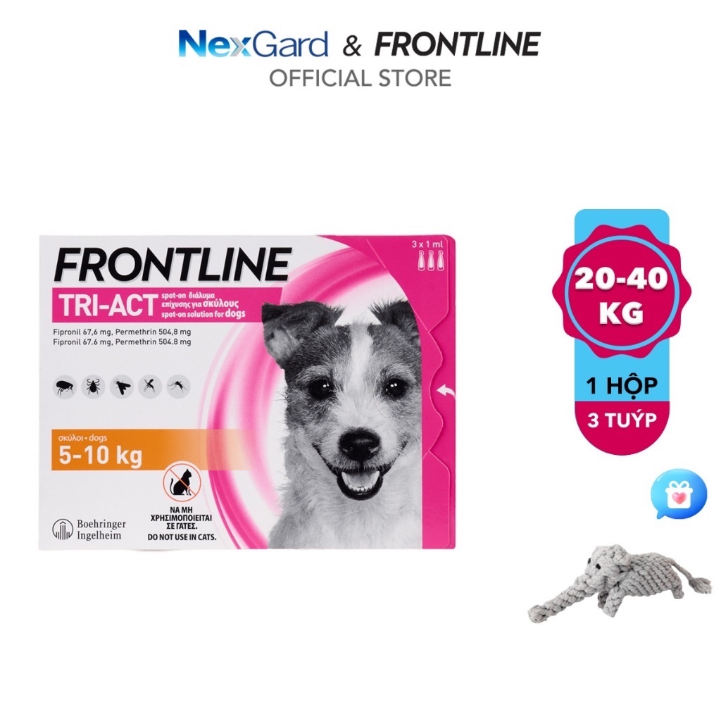 Frontline Tri-Act - Tuýp nhỏ gáy phòng & trị ve, rận, bọ chét, ruồi, muỗi dành cho chó (5-10kg) - 1 hộp 3 tuýp