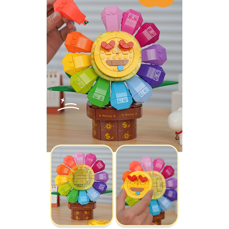 Mô Hình Đồ Chơi Lắp Ráp Chậu Hoa Hướng Dương Biểu Cảm Khuôn Mặt