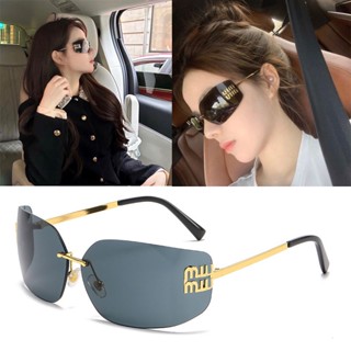 Kính Mát 2024 mi-u mi-u new y2k Gọng Kim Loại Không Viền Chống Tia uv400 Thời Trang Cho Nữ