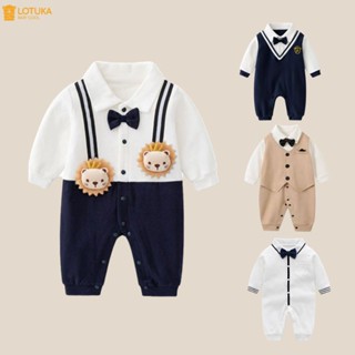 Bodysuit Công Tử Cotton Đính Sư Tử LOTUKA Cho Bé, Body Dài Tay Cho Bé Trai Bé Gái, Quần Áo Trẻ Em Size 3-12kg
