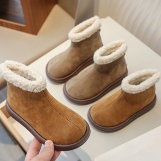  Mùa Đông Trẻ Em Giày Cotton Chunky Kaki Da Nâu Trẻ Em Giày Tuyết Sang Trọng Ấm Áp Thời Trang Đơn Giản Bé Gái Mắt Cá Chân Boot 