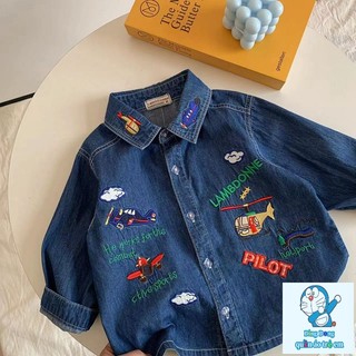 [Hàng Mới Về] Áo Sơ Mi Denim Thêu Hoa Cho Bé Trai
