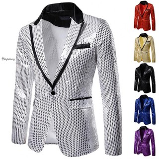 Áo khoác blazer tay dài đính kim sa lấp lánh thiết kế thoải mái cho nam