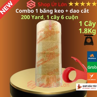 Combo 1 cây băng keo trong đục 200yard kèm dao cắt 1 cây 1.8kg lõi giấy 5mm chiều rộng 4,7cm mỗi cây gồm có 6 cuộn 