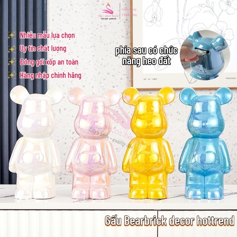 Mô Hình Tượng Gấu Bearbrick decor Lily's decor house bắng sứ  decor nhà văn phòng quà tặng sinh nhật
