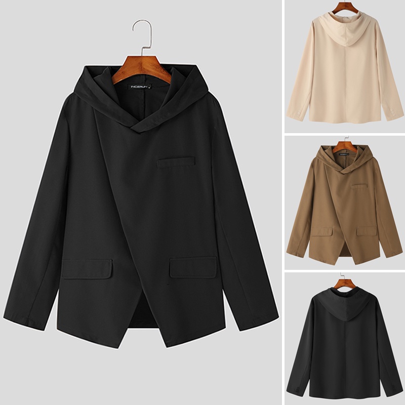 Incerun Bộ Quần Áo Có Mũ Trùm Đầu Màu Trơn Giản Dị Dành Cho Nam