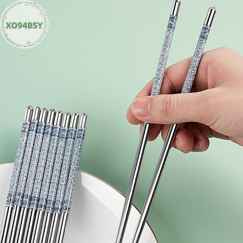 Set 1 / 5 Đôi Đũa Chống Trượt Bằng Thép Không Gỉ xo94bsy