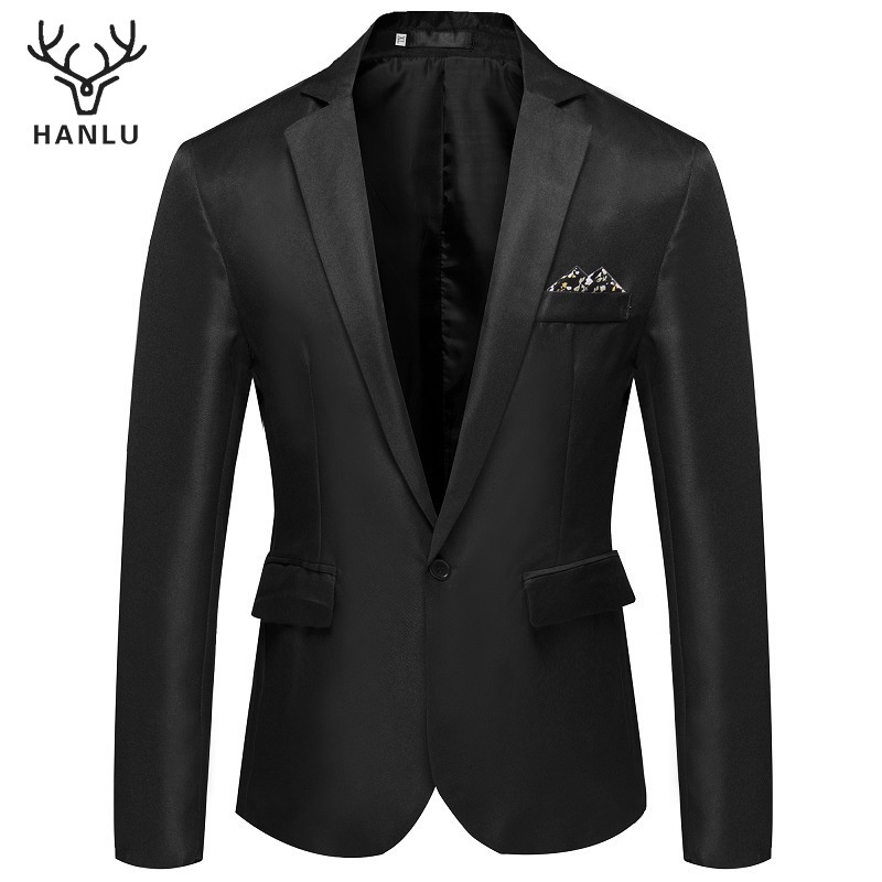 Hanlu Áo Khoác blazer Dáng Ôm Cài Một Hàng Khuy Đơn Giản Chất Lượng Cao Cho Nam Dự Tiệc Cưới