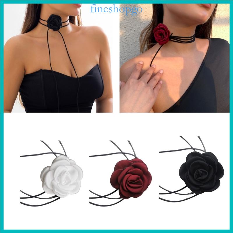 Vòng Cổ choker Dây Mảnh Màu Đen Đính Hoa Trà Phong Cách retro Cá Tính Dành Cho Nữ