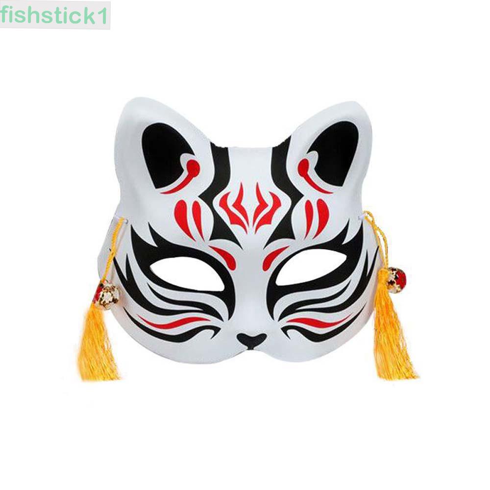 Mặt nạ che nửa mặt hình mèo phong cách anime Demon Slayer Nhật Bản sơn thủ công dùng cho tiệc hóa trang