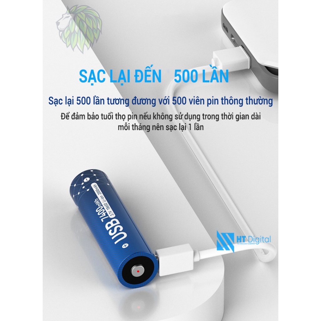 Pin sạc 18650 3.7V Beston sạc trực tiếp nguồn USB Type C công suất lớn 7400mWh tiện lợi dùng cho đèn pin, quạt, micro