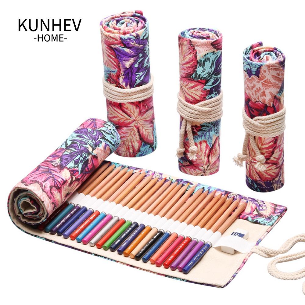 KUNHEV Túi Cuộn Đựng Bút Chì 12 / 24 / 36 / 48 / 72 Lỗ Bằng Vải canvas Nhiều Màu Dễ Thương