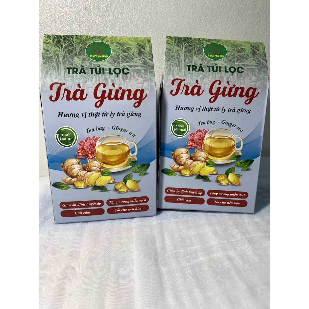 Hộp 40 gói trà gừng túi lọc Bảo Khang, lưu thông máu, giải cảm, cho người huyết áp thấp, tốt cho tiêu hóa
