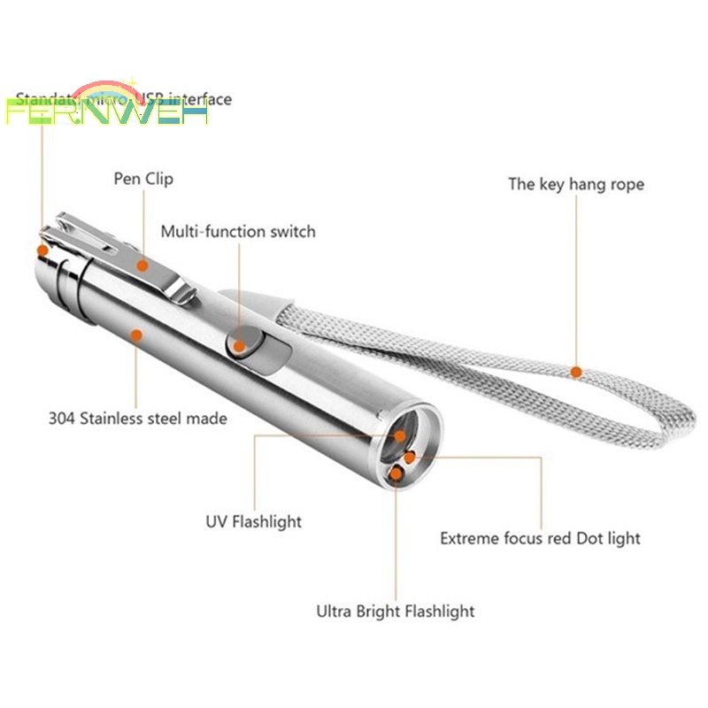 Đèn Pin usb mini Bằng Hợp Kim Nhôm 3 Trong 1 Tiện Dụng