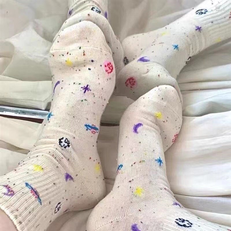 Vớ Cotton Mềm Thêu Họa Tiết Bầu Trời Sao Dễ Thương Thời Trang Xuân Thu Cho Nữ y2k sokken