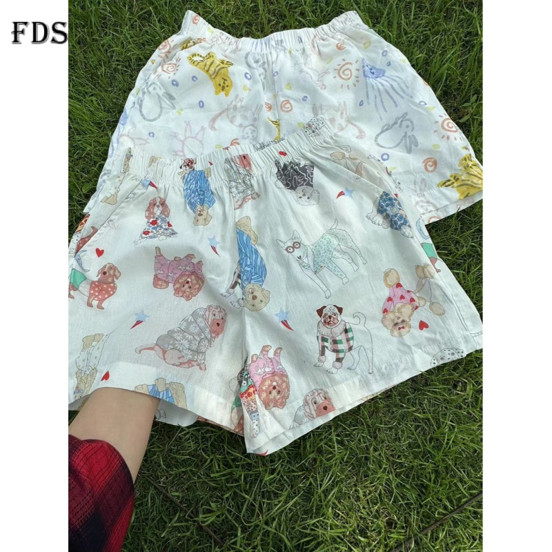 Fds Quần Short Ngủ Bằng cotton Nguyên Chất Dáng Rộng In Họa Tiết Hoạt Hình Phong Cách Hàn Quốc Thời Trang Mùa Hè Cho