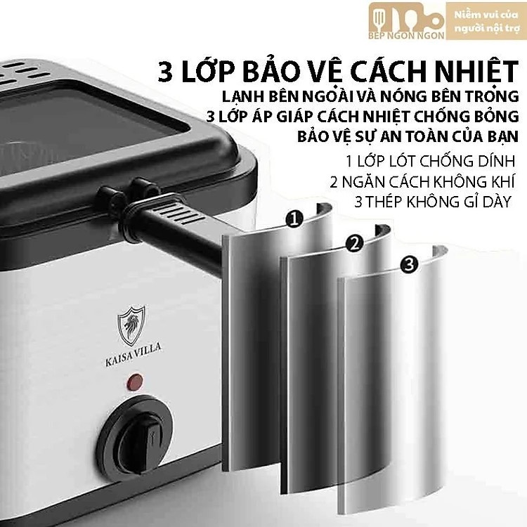 Nồi Chiên Ngập Dầu Gia Đình ⚡ CHÍNH HÃNG ⚡ Bếp Chiên KAISA VILLA 2.5L Làm Chín Thức Ăn Nhanh Chóng - Bảo Hành 12 Tháng