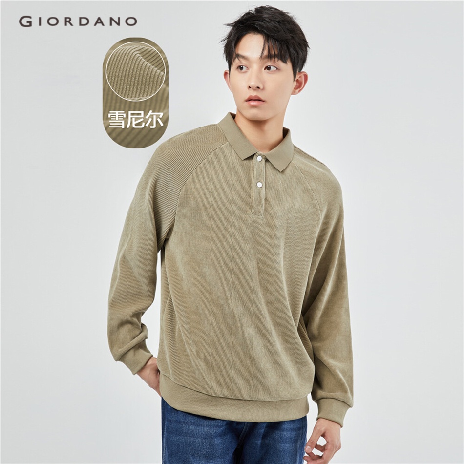 GIORDANO MEN Chenille raglan sleeve loose polo shirt 18013615