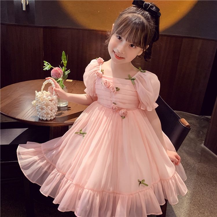 Đầm Công Chúa Tay Phồng Phối Lưới Xinh Xắn Cho Bé Gái