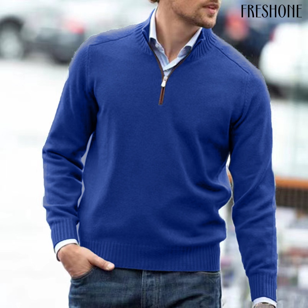 Áo sweater Dệt Kim Tay Dài Cổ Cao Vừa Mềm Mại Co Giãn Màu Trơn Phối Khóa Kéo Thời Trang Thu Đông Ấm Áp Cho Nam