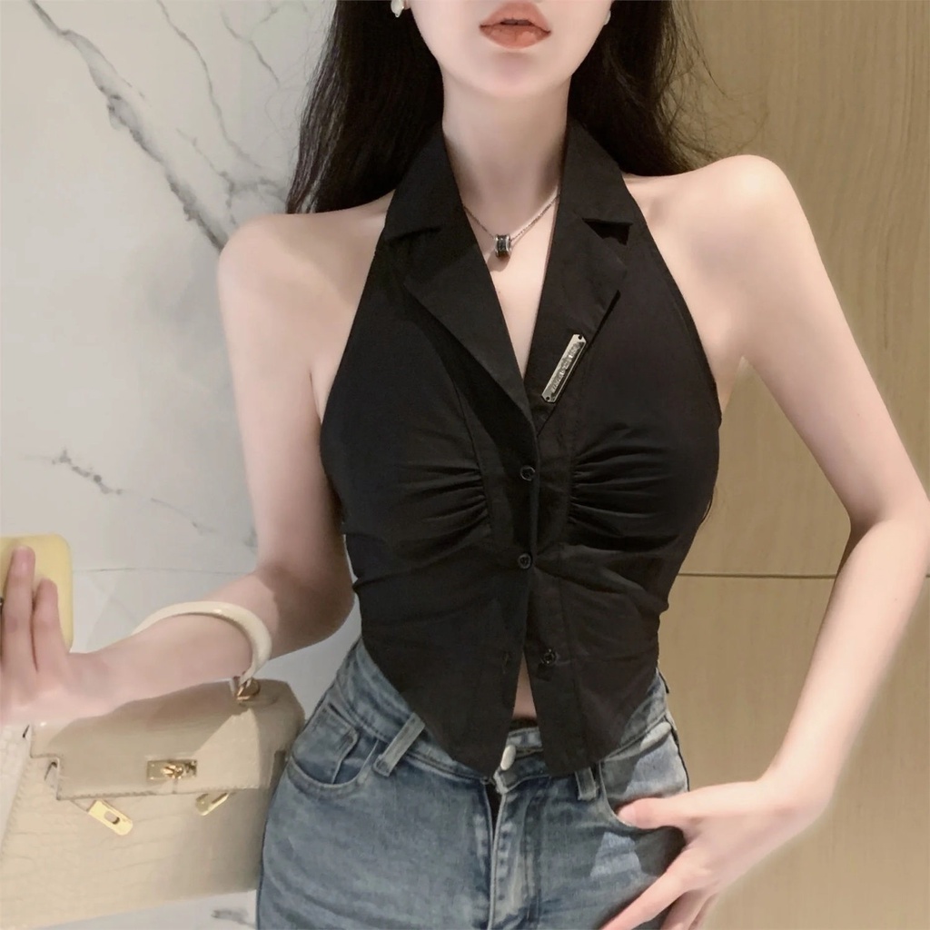 Áo Croptop Sát Nách Cổ vest Thời Trang Mùa Hè Quyến Rũ Cho Nữ