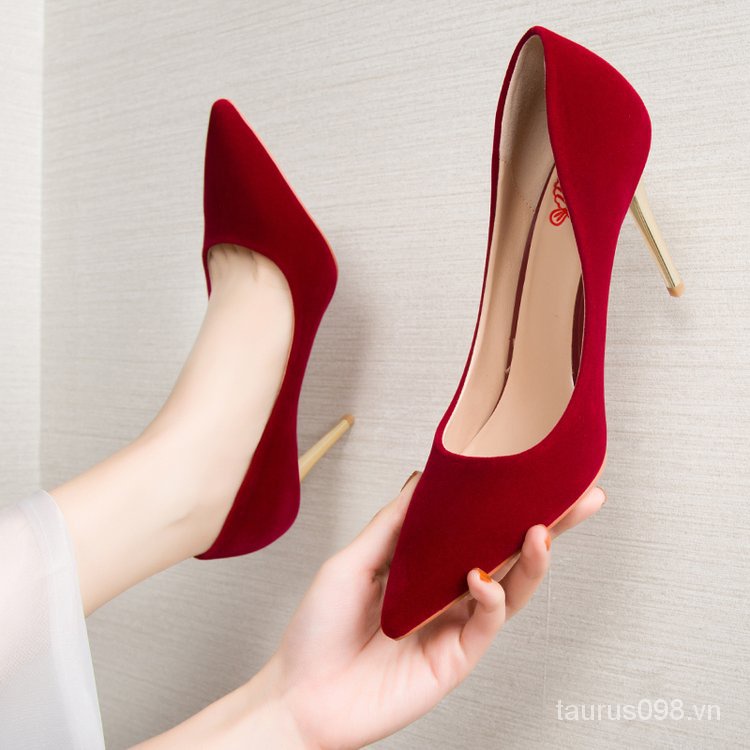 Mới Giày Cao Gót Da Lộn Mũi Nhọn Thời Trang Cho Nữ